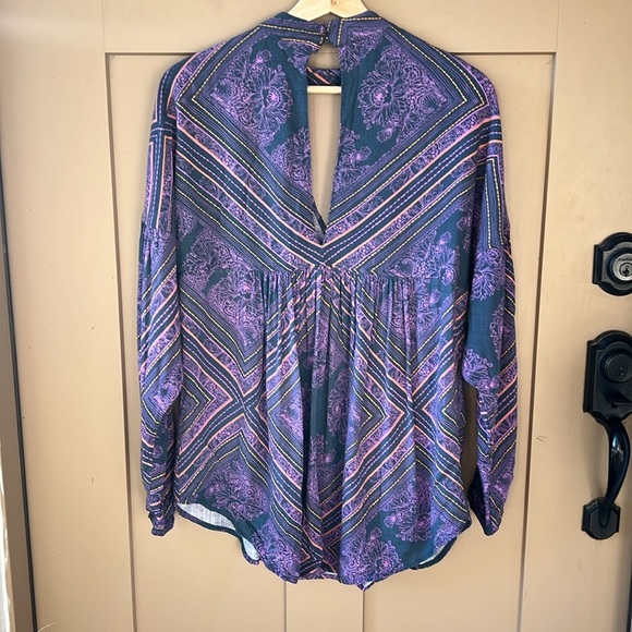 Free People Boho Indy Floral Cutout Choker Tunic Top sz S - Picture 11 of 11